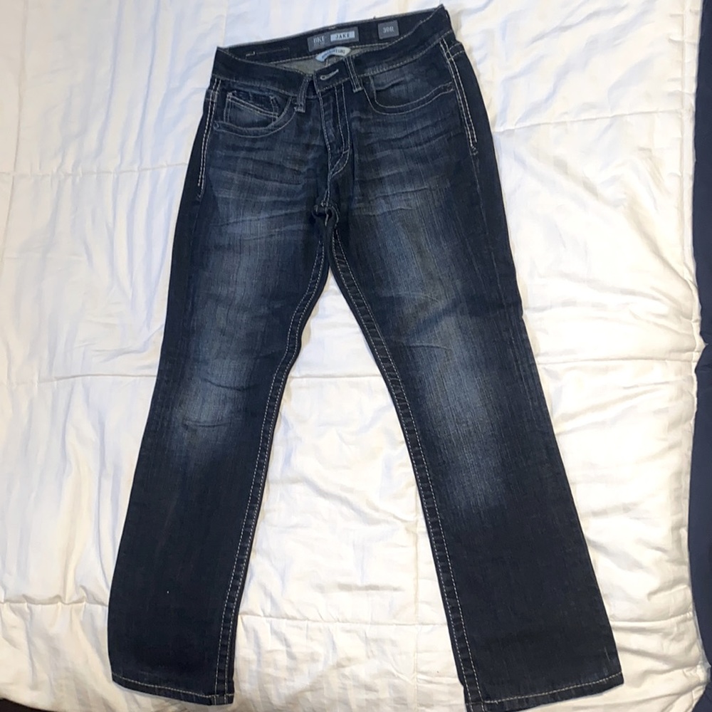 JAKE Straight leg. Dark BKE denim. Size 30 R